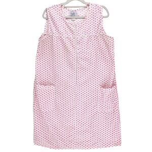 Casual Nights Pink Polka Dot Zip Front House Dress Large Seersucker Muumuu